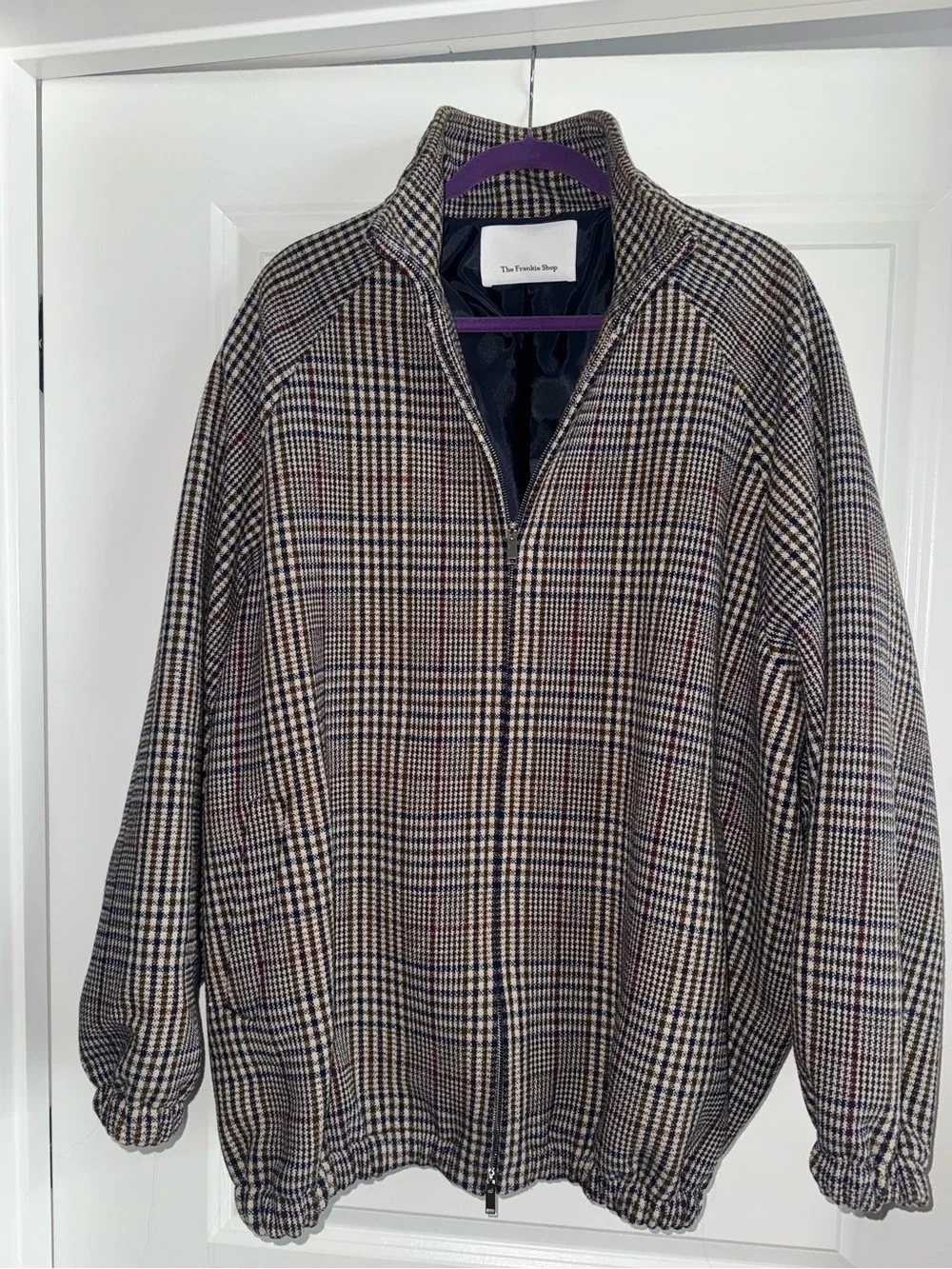 THE FRANKIE SHOP - BAXTER WOOL TRACK JACKET - BEIGE GLEN PLAID - Picture 10 of 15